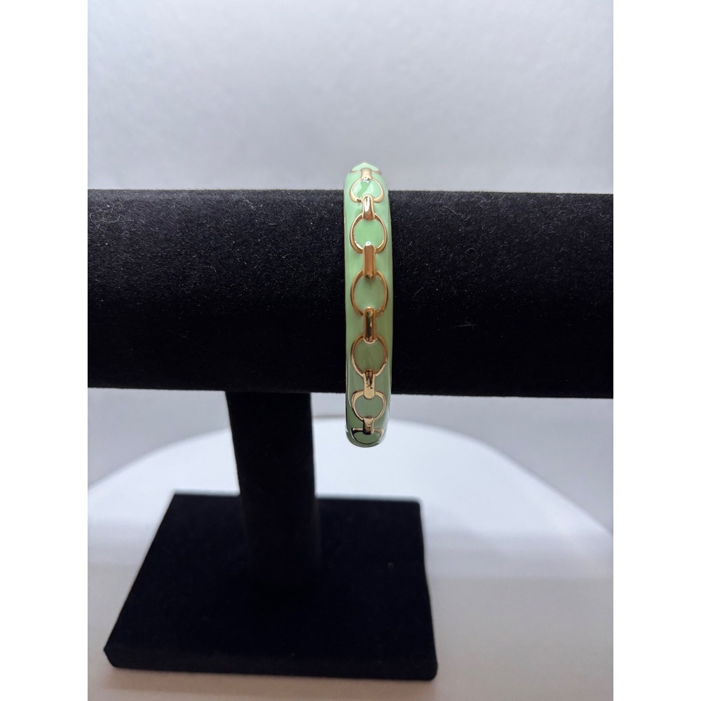 Mint Green Enamel Gold Tone Horsebit Hinge Bangle Bracelet